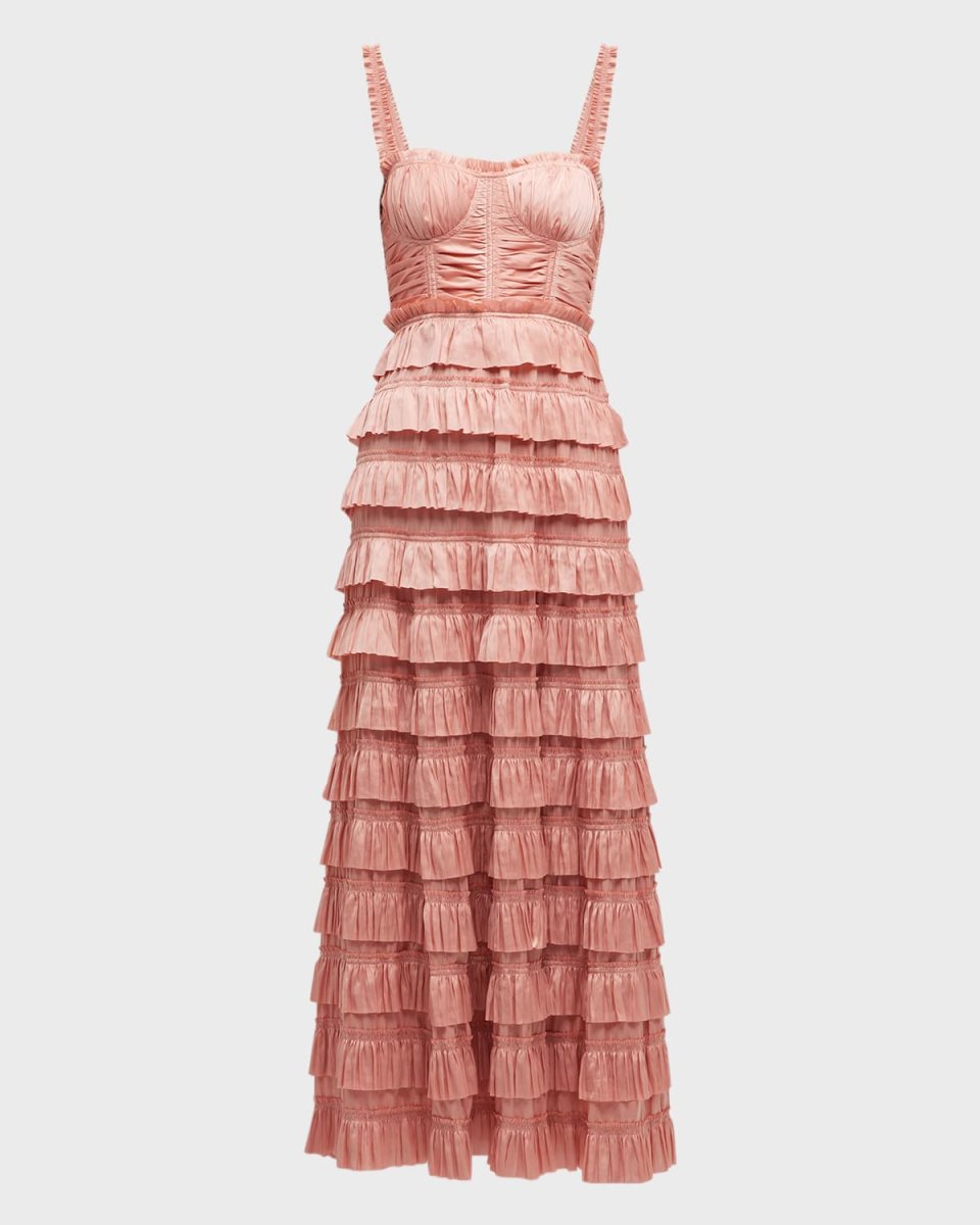Camille Pleated Tiered Ruffle Gown